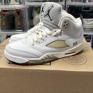Nike Air Jordan 5 Retro GS Metallic White Wolf Grey Sneakers 7Y 440888-130 2015
